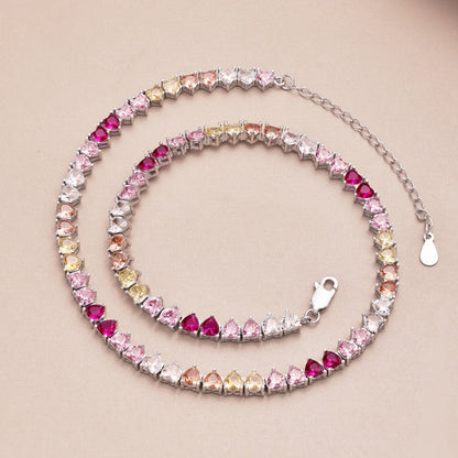 [Love's Uplift]Sparkling Colorful Full Heart Tennis Necklace