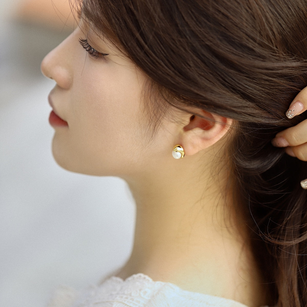 [Love's Uplift]Dainty Bread Pearl Earrings