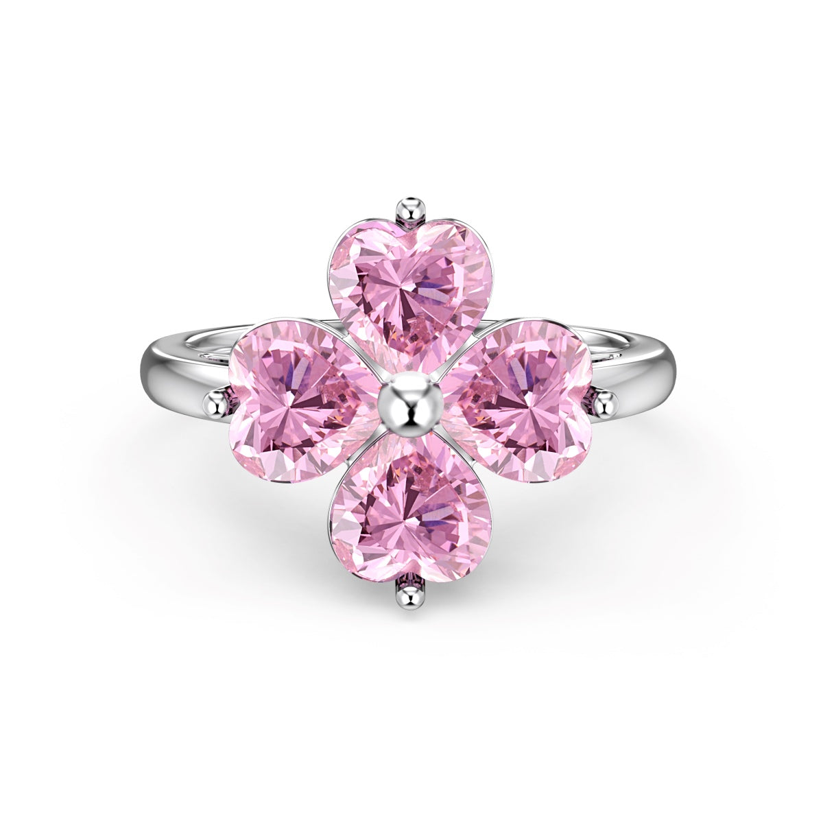 [Love's Uplift]Heart-shaped Four-Leaf Clover Ball Ring