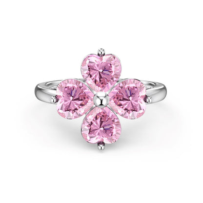 [Love's Uplift]Heart-shaped Four-Leaf Clover Ball Ring