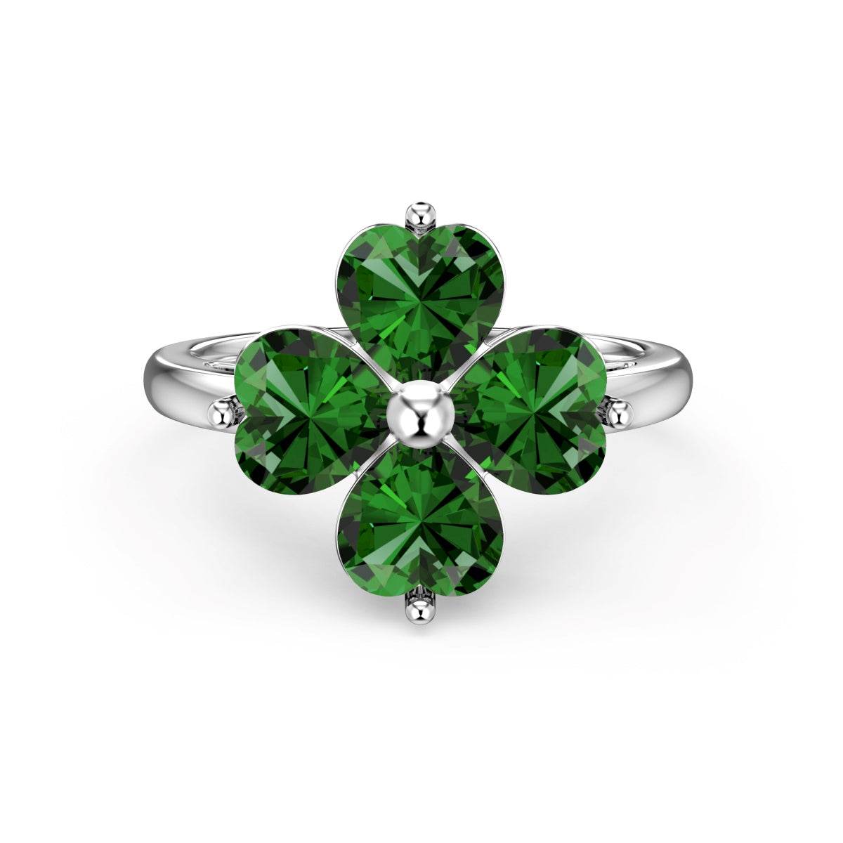 [Love's Uplift]Heart-shaped Four-Leaf Clover Ball Ring