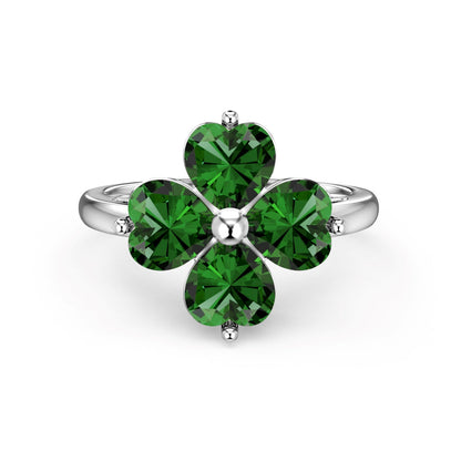[Love's Uplift]Heart-shaped Four-Leaf Clover Ball Ring