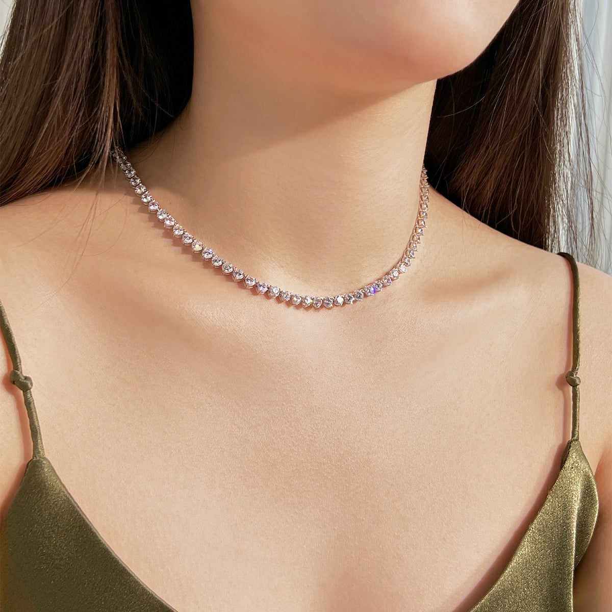 [Love's Uplift]Ornate Heart Cut Tennis Necklace
