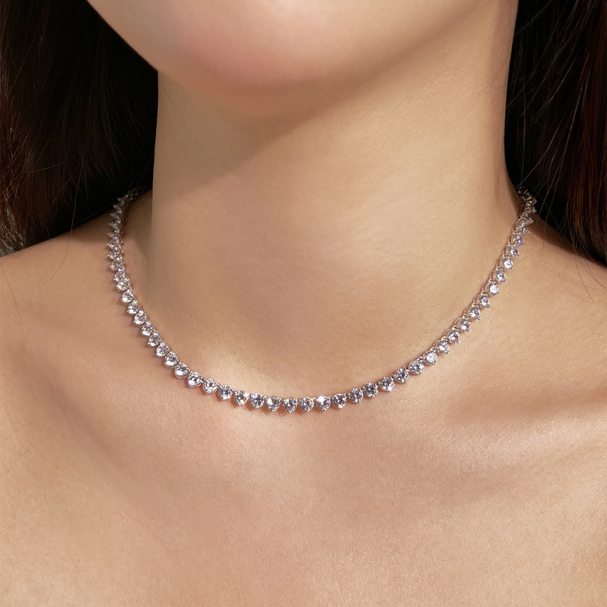 [Love's Uplift]Ornate Heart Cut Tennis Necklace