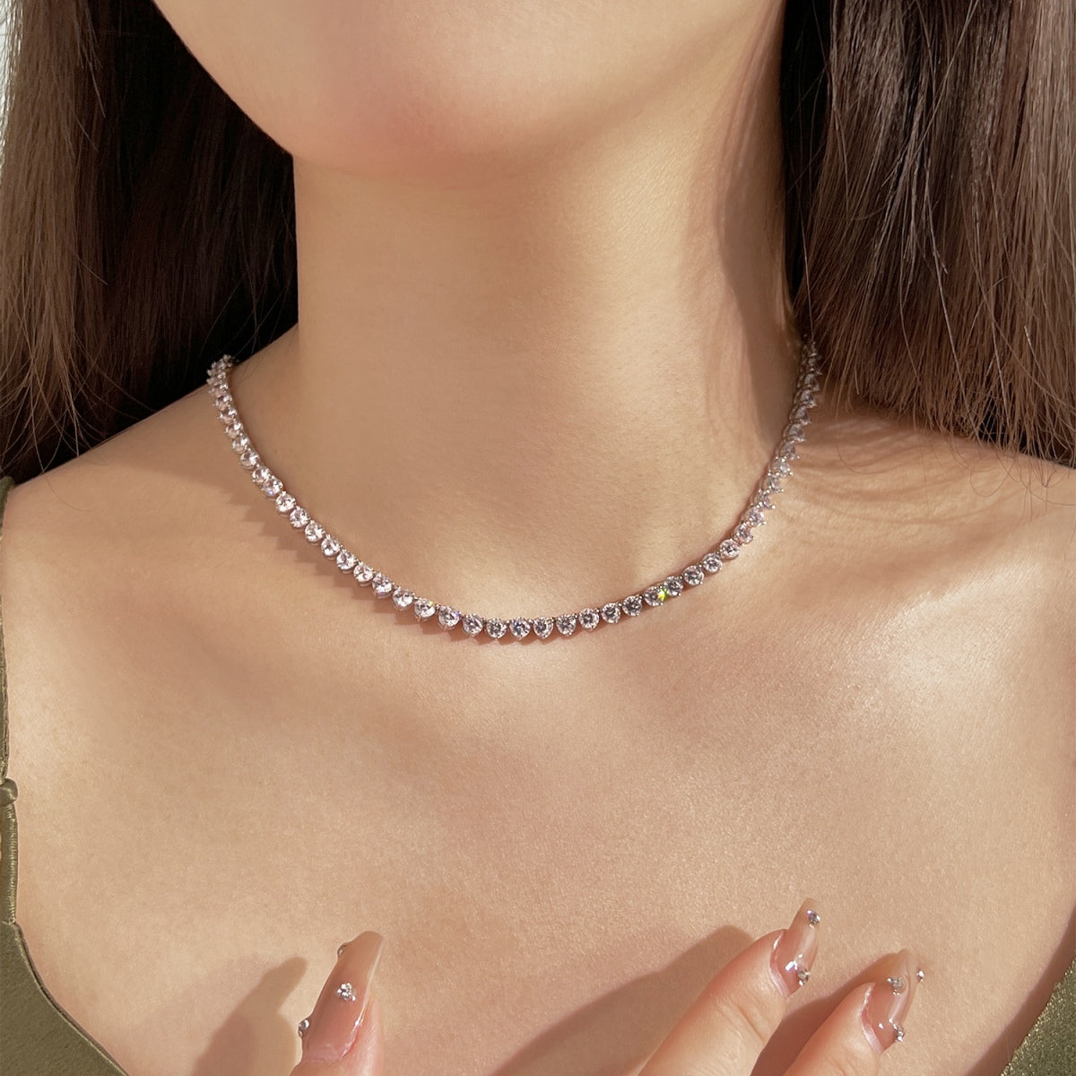 [Love's Uplift]Ornate Heart Cut Tennis Necklace