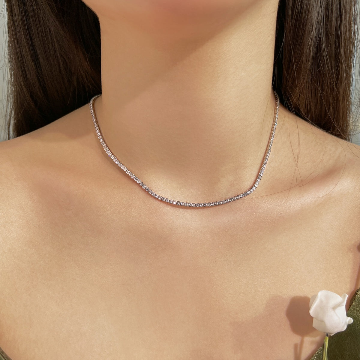 [Love's Uplift]Delicate Round Shape Tennis Necklace