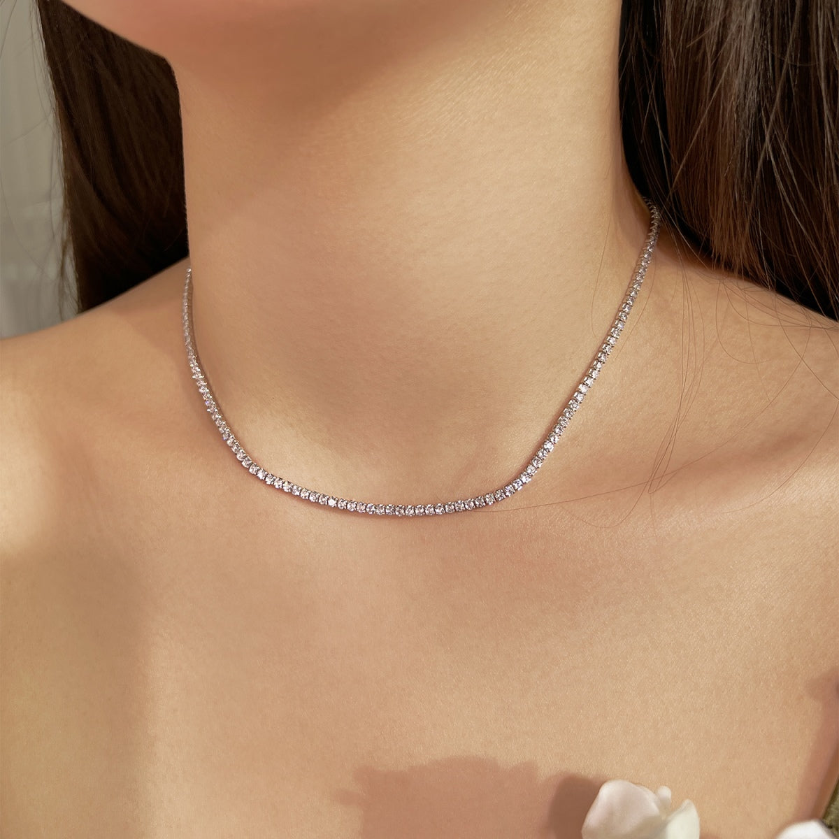 [Love's Uplift]Delicate Round Shape Tennis Necklace