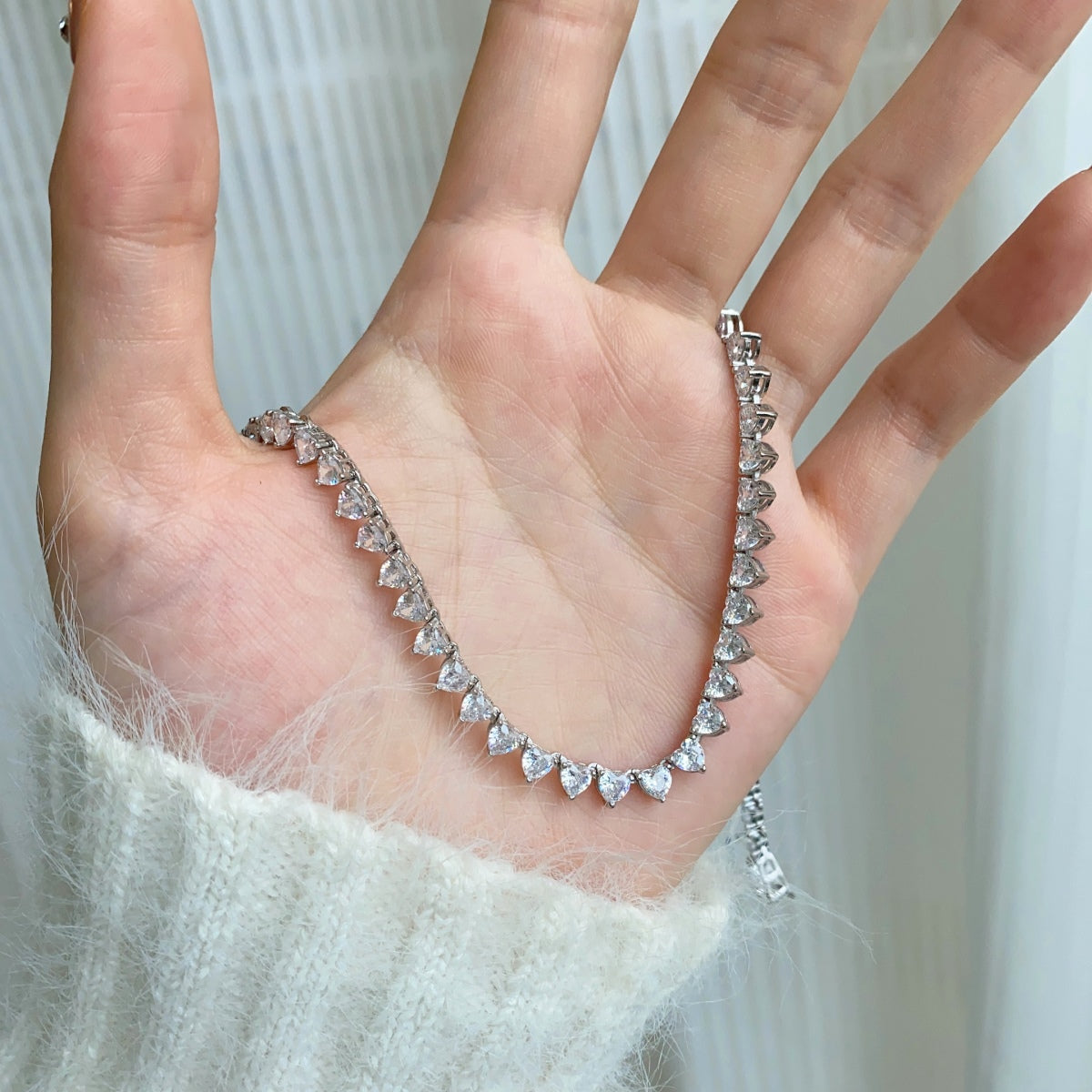 [Love's Uplift]Ornate Heart Cut Tennis Necklace