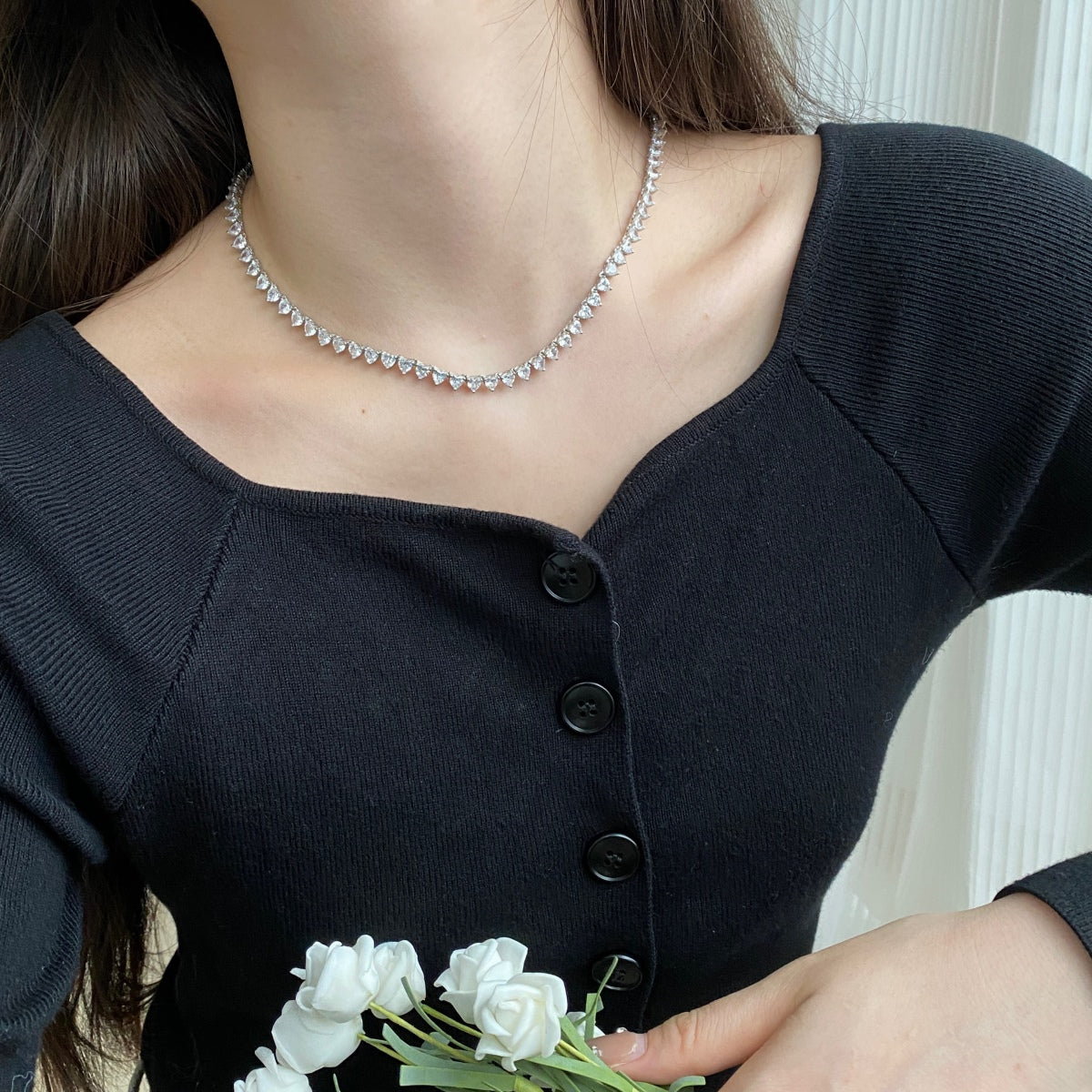 [Love's Uplift]Ornate Heart Cut Tennis Necklace