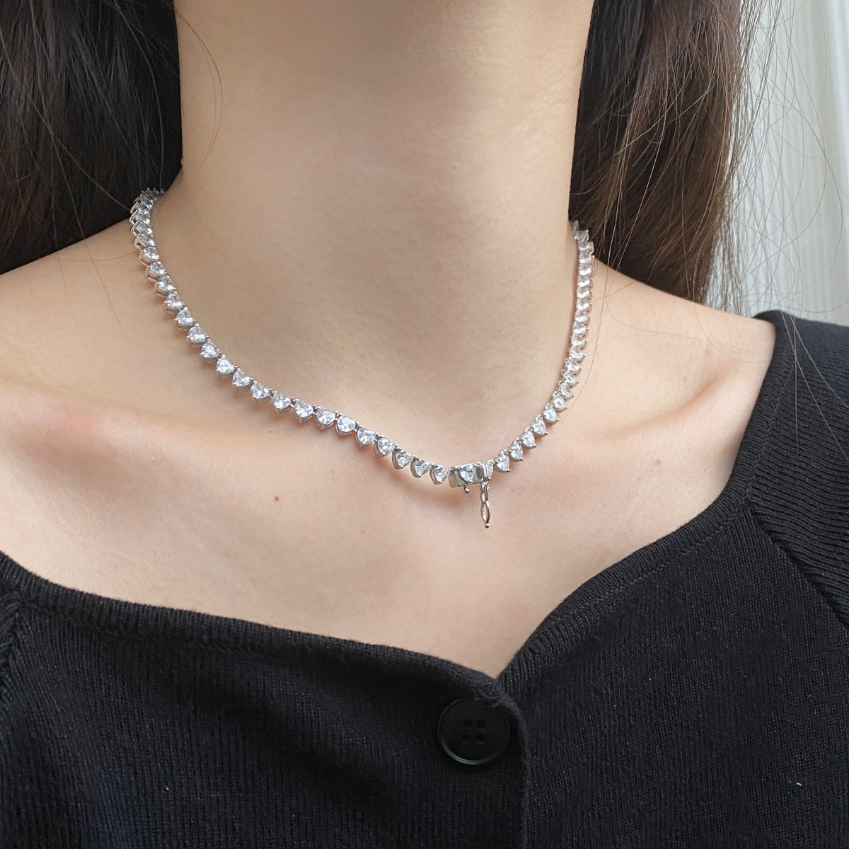 [Love's Uplift]Ornate Heart Cut Tennis Necklace