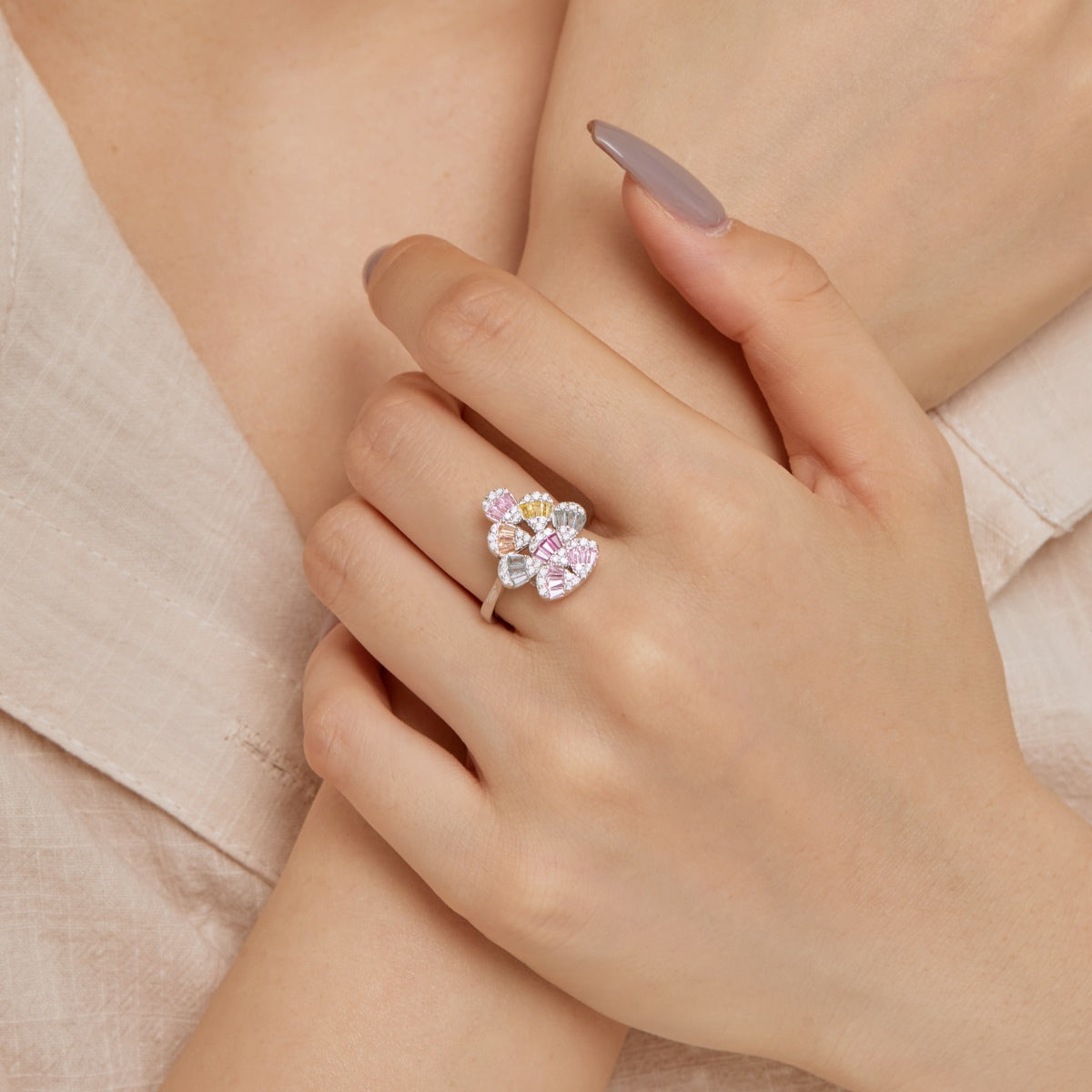 [Love's Uplift]Sparkling Colorful Water Drop Shape Daily Ring