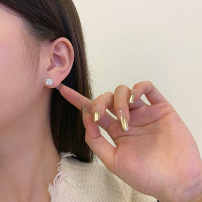 [Love's Uplift]Classic Round Center Stone Stud Earrings