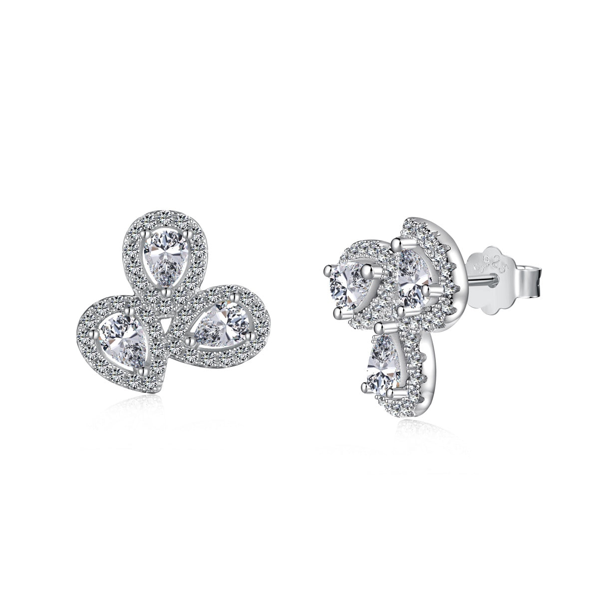 [Love's Uplift]Ornate Flower Shape Pear Cut Lover Earrings
