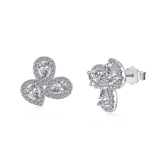 [Love's Uplift]Ornate Flower Shape Pear Cut Lover Earrings
