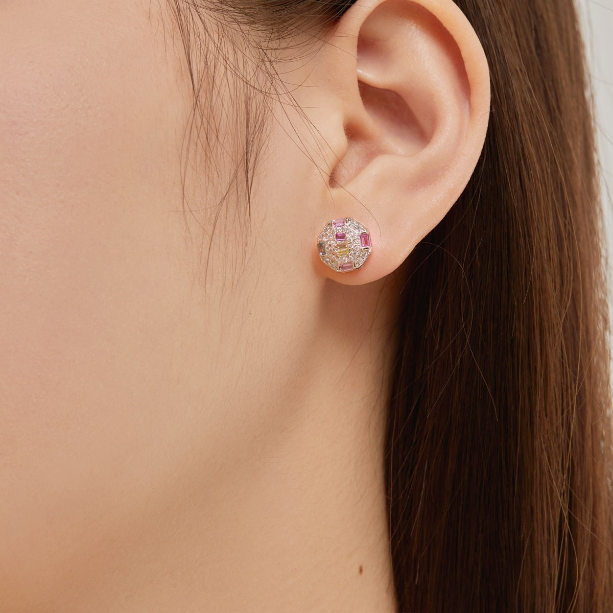 [Love's Uplift]Ornate Colorful Octagon Shape Daily Earrings