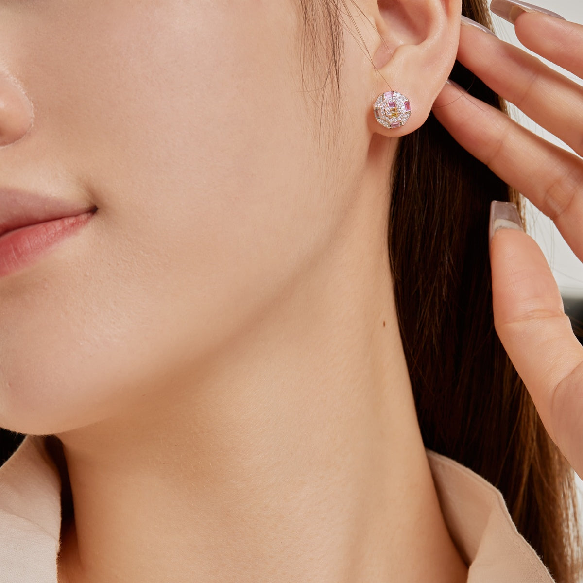 [Love's Uplift]Ornate Colorful Octagon Shape Daily Earrings