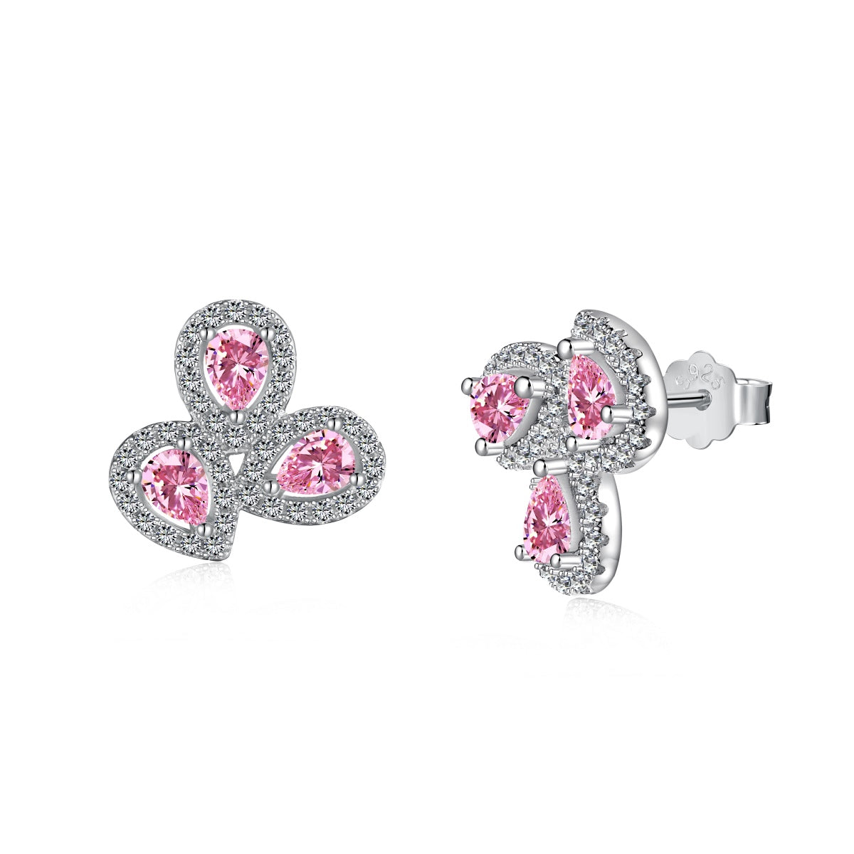 [Love's Uplift]Ornate Flower Shape Pear Cut Lover Earrings