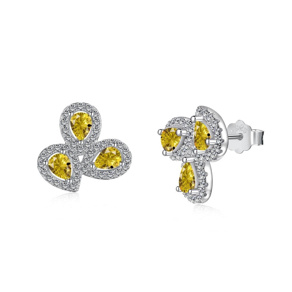 [Love's Uplift]Ornate Flower Shape Pear Cut Lover Earrings