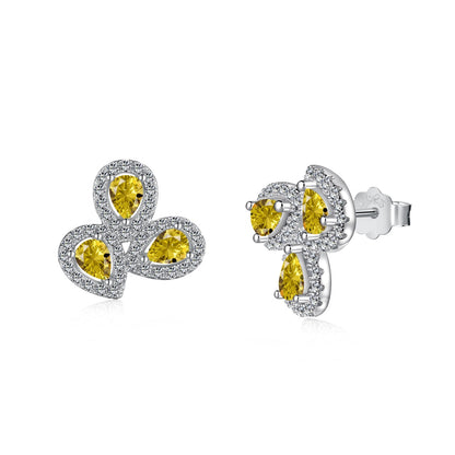 [Love's Uplift]Ornate Flower Shape Pear Cut Lover Earrings