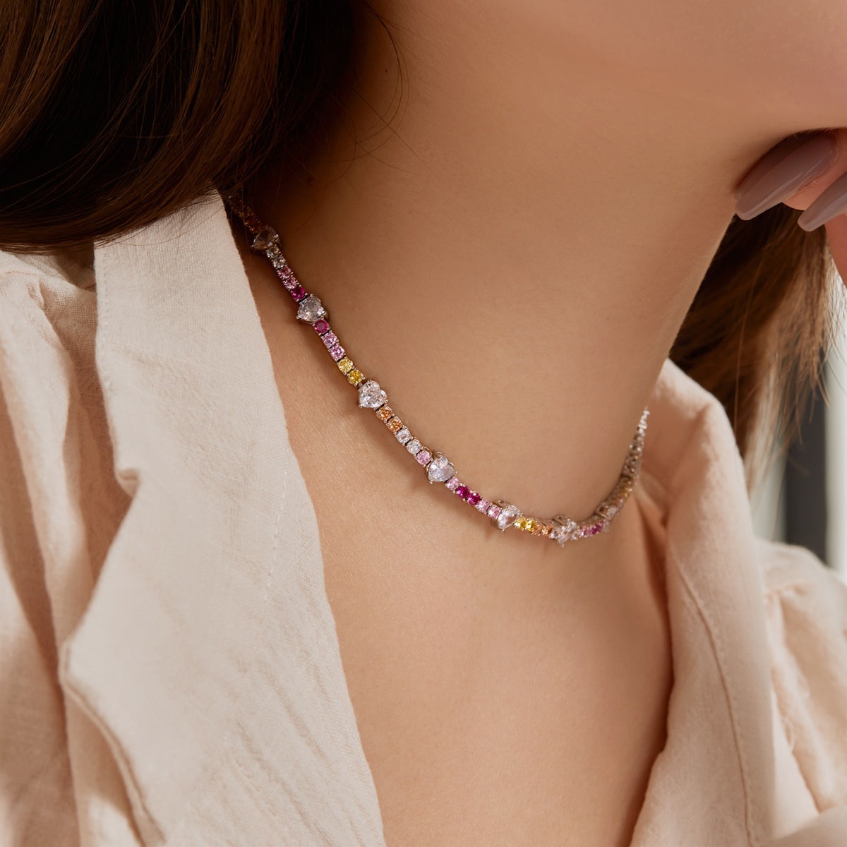 [Love's Uplift]Delicate Colorful Rainbow Tennis Chain