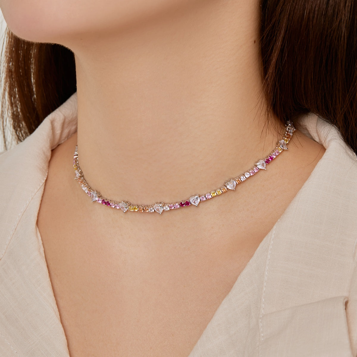 [Love's Uplift]Delicate Colorful Rainbow Tennis Chain