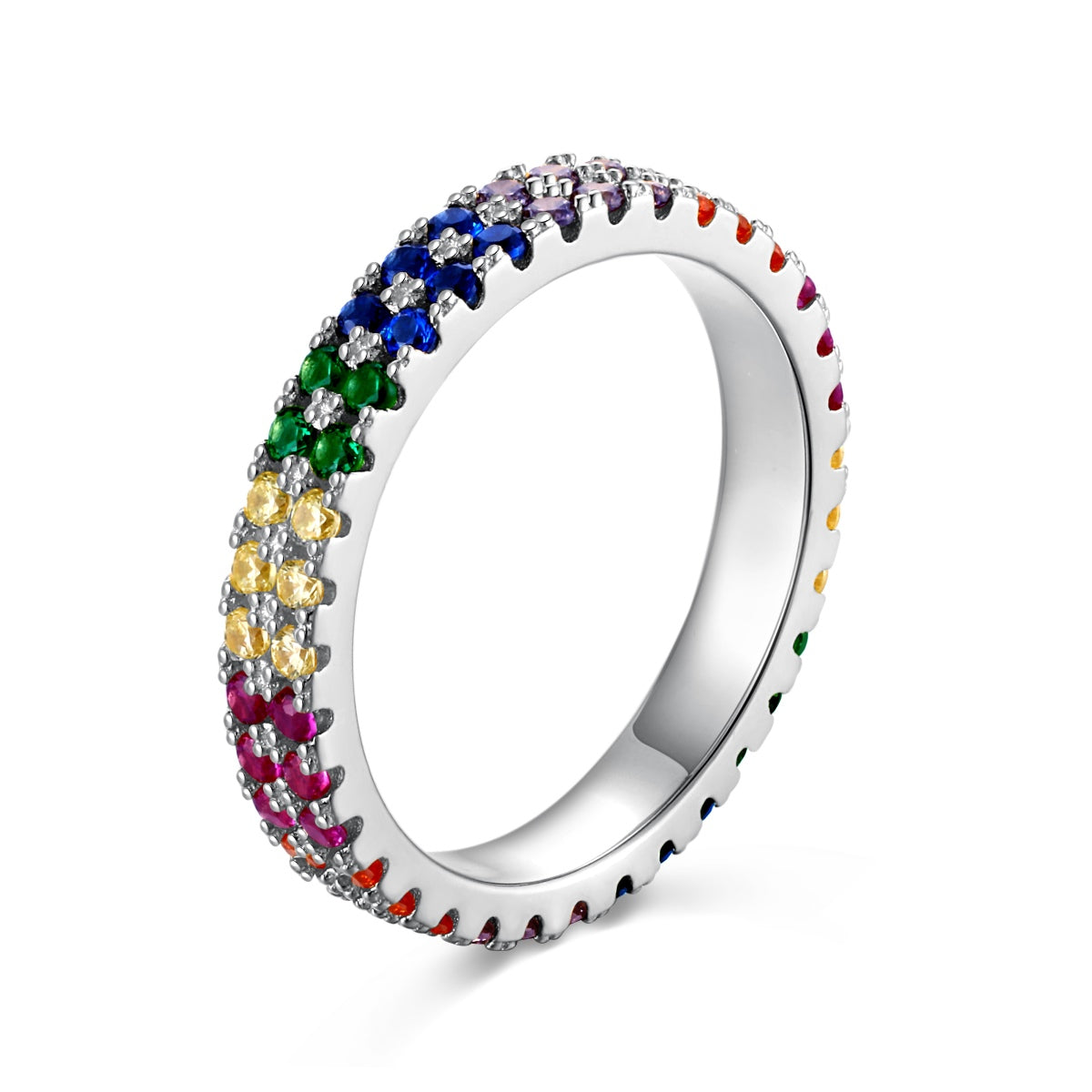 [Love's Uplift]Unique Colorful Round Cut Tennis Ring