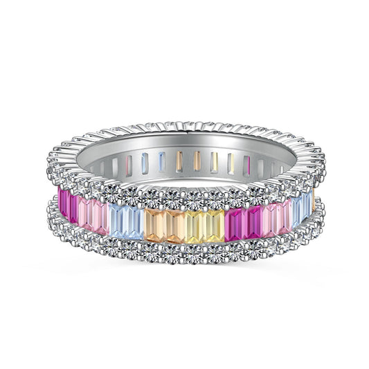[Love's Uplift]Dainty Kaleidoscopic Emerald Cut Daily Ring