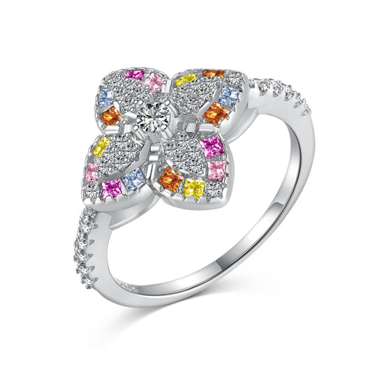 [Love's Uplift]Luxurious Colorful Flower Shape Banquet Ring