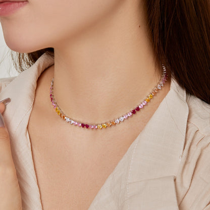 [Love's Uplift]Sparkling Colorful Full Heart Tennis Necklace