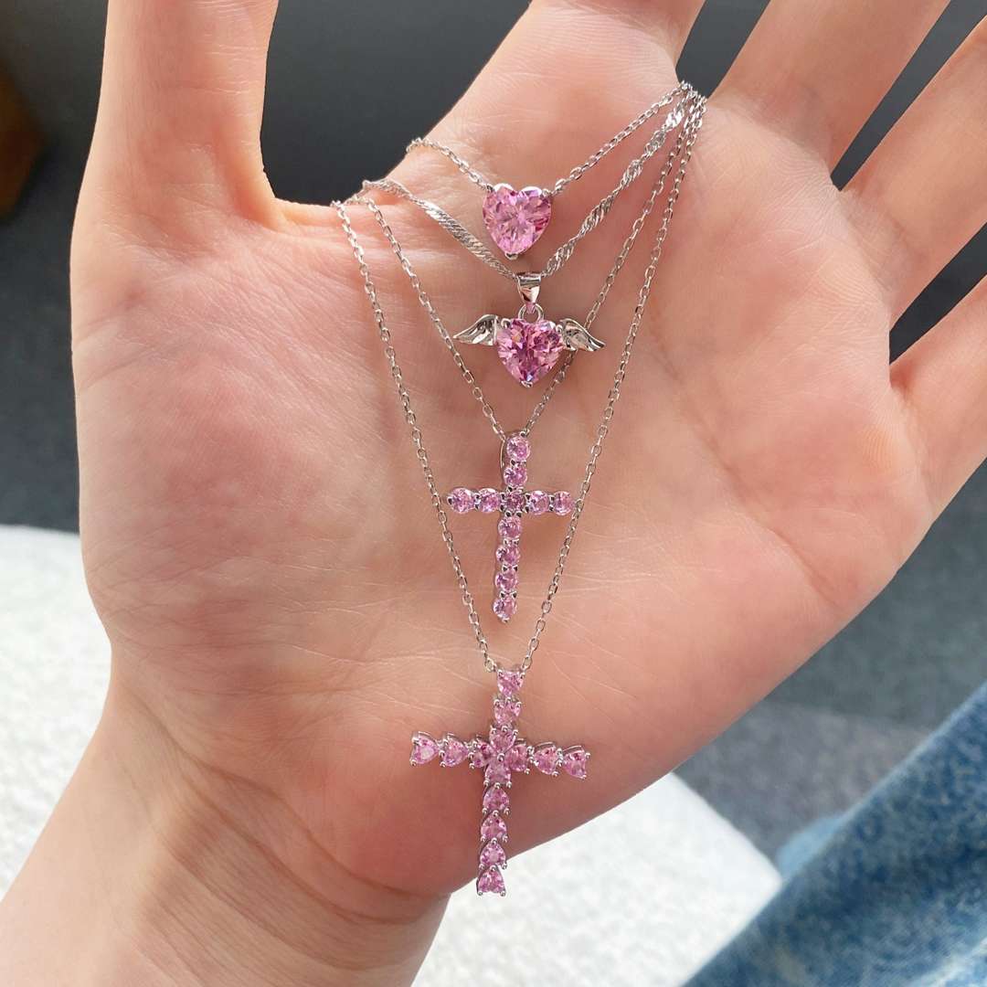 [Love's Uplift]Heart Shape Main Stone Pendant Collarbone Necklace