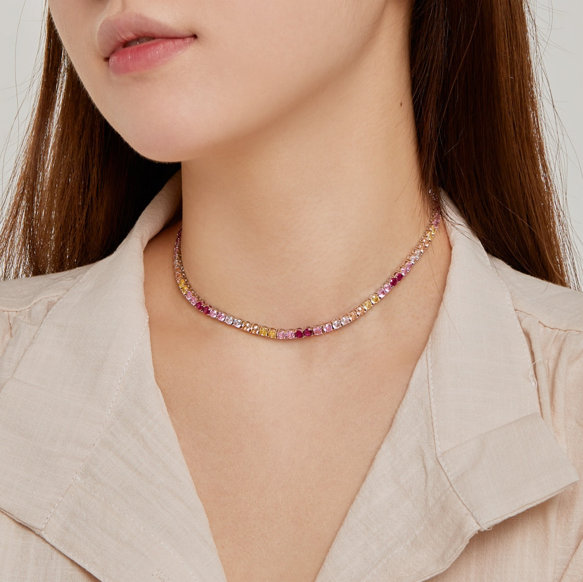 [Love's Uplift]Delicate Colorful Tennis Necklace