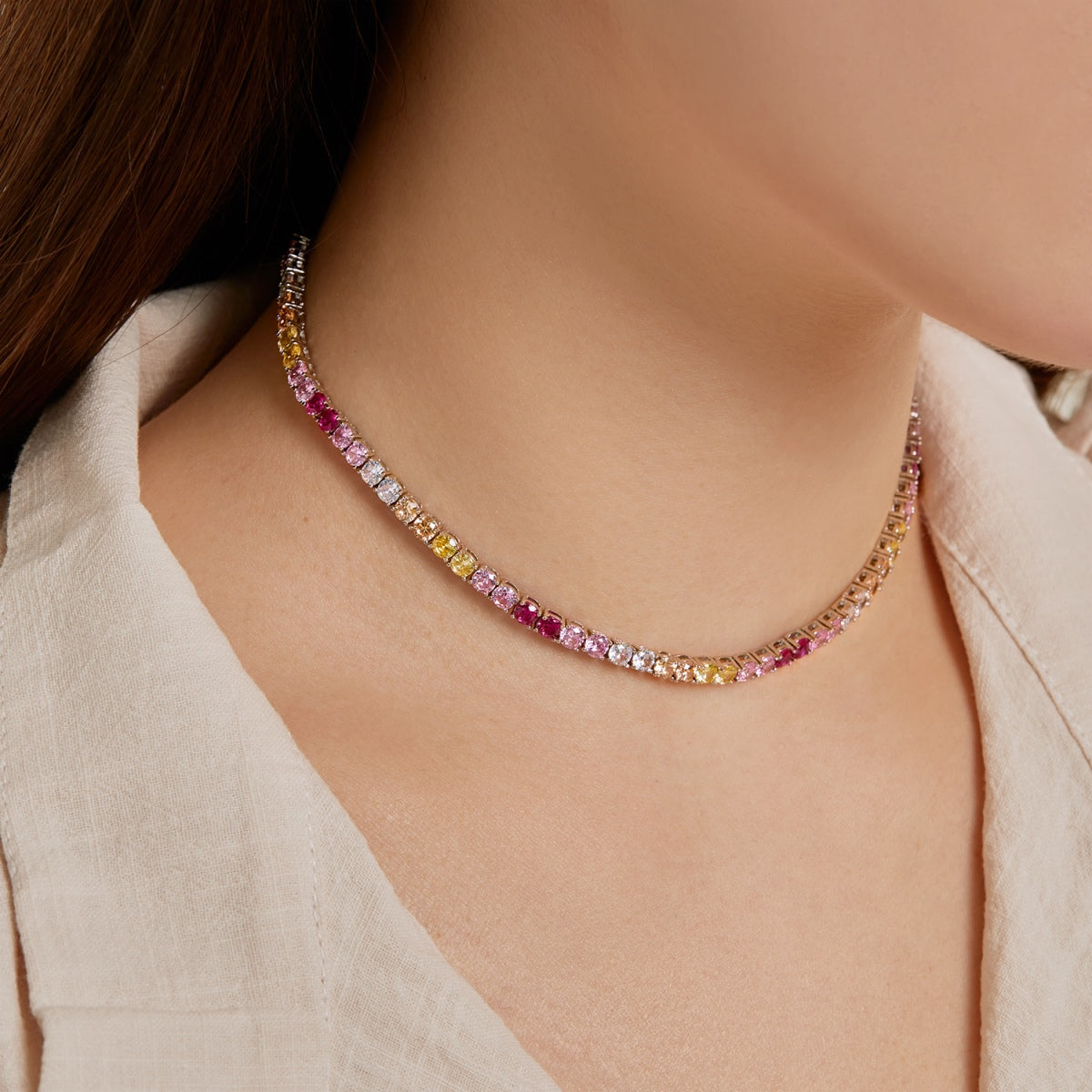 [Love's Uplift]Delicate Colorful Tennis Necklace
