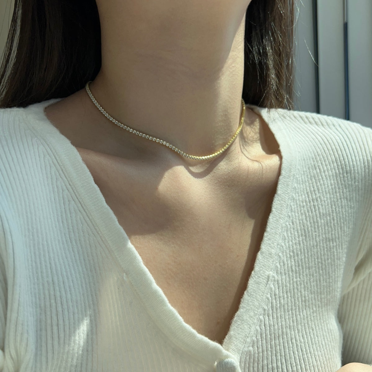 [Love's Uplift]Delicate Round Shape Tennis Necklace