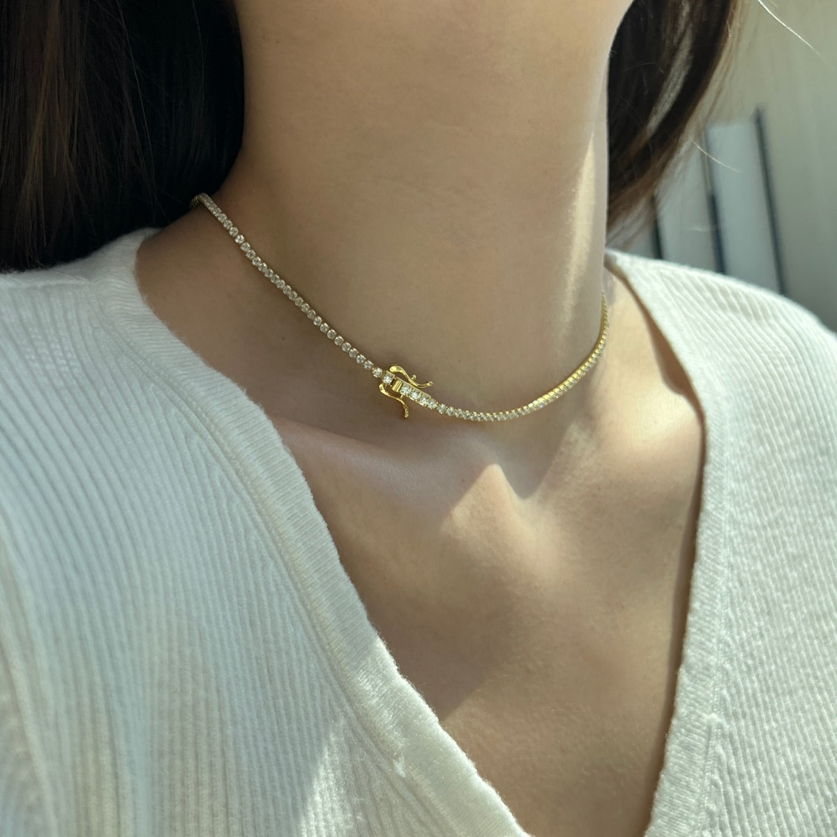 [Love's Uplift]Delicate Round Shape Tennis Necklace