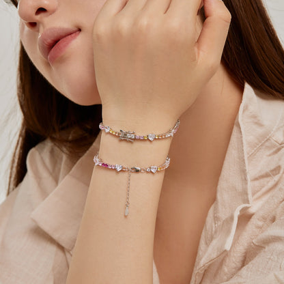 [Love's Uplift]Romantic Heart Shape Round Cut Lover Bracelet