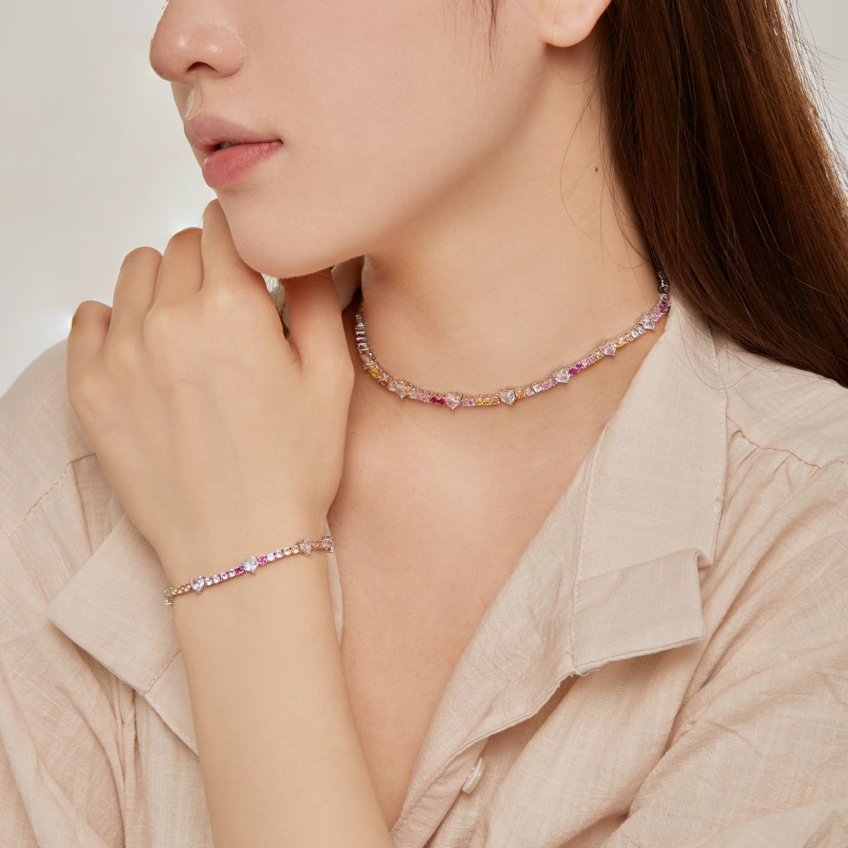 [Love's Uplift]Romantic Heart Shape Round Cut Lover Bracelet