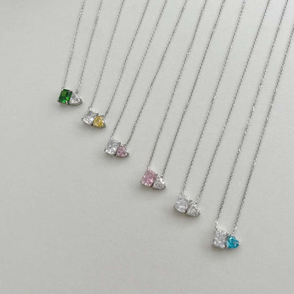 [Love's Uplift]Dazzling Square & Heart Shape Necklace