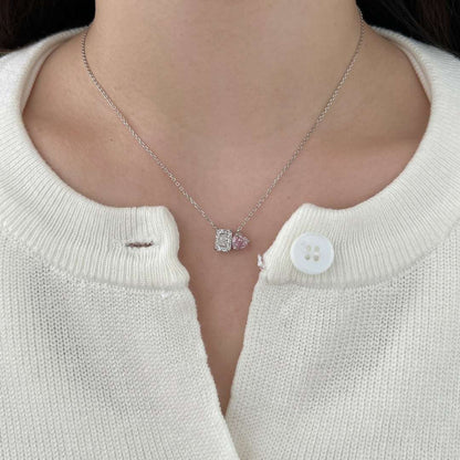 [Love's Uplift]Dazzling Square & Heart Shape Necklace