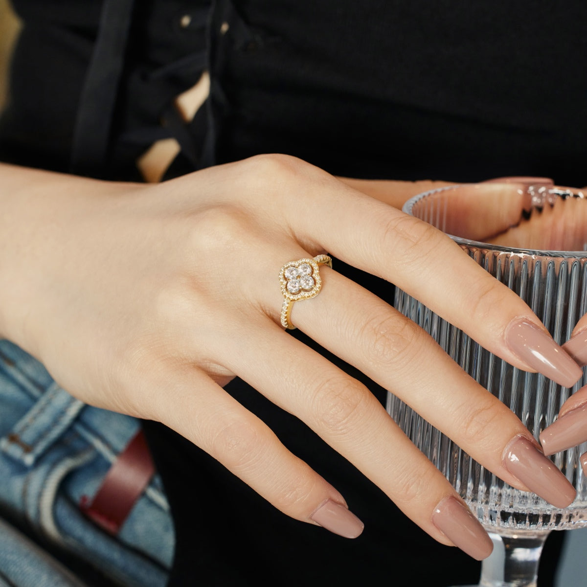 [Love's Uplift]Four Leaf Clover Flower Design Ring