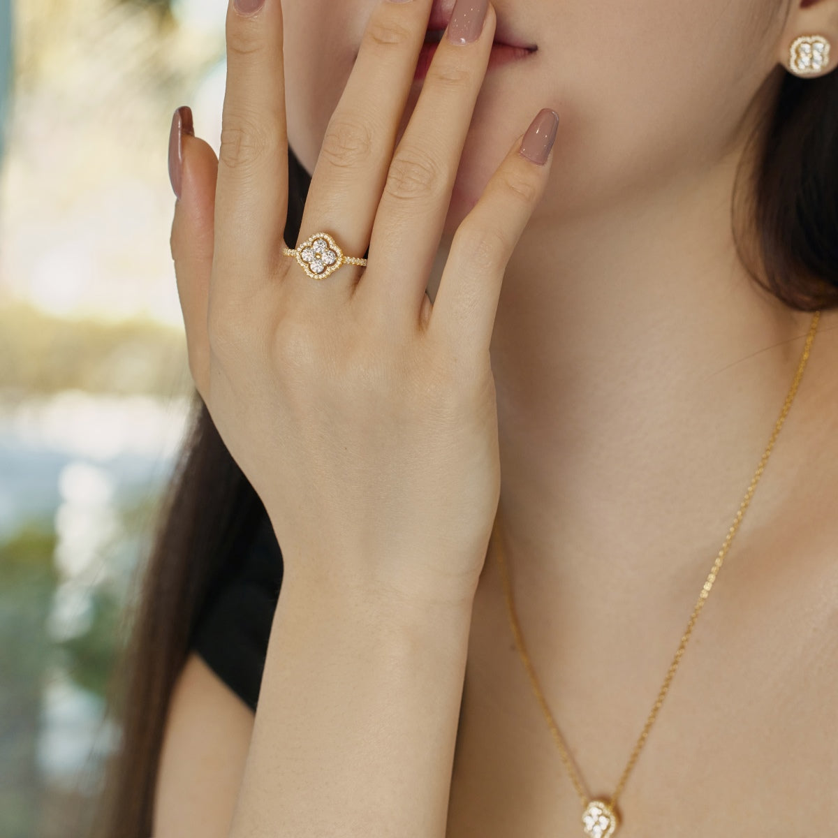 [Love's Uplift]Four Leaf Clover Flower Design Ring
