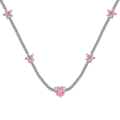 [Love's Uplift]Dazzling Pink Heart Flower Necklace