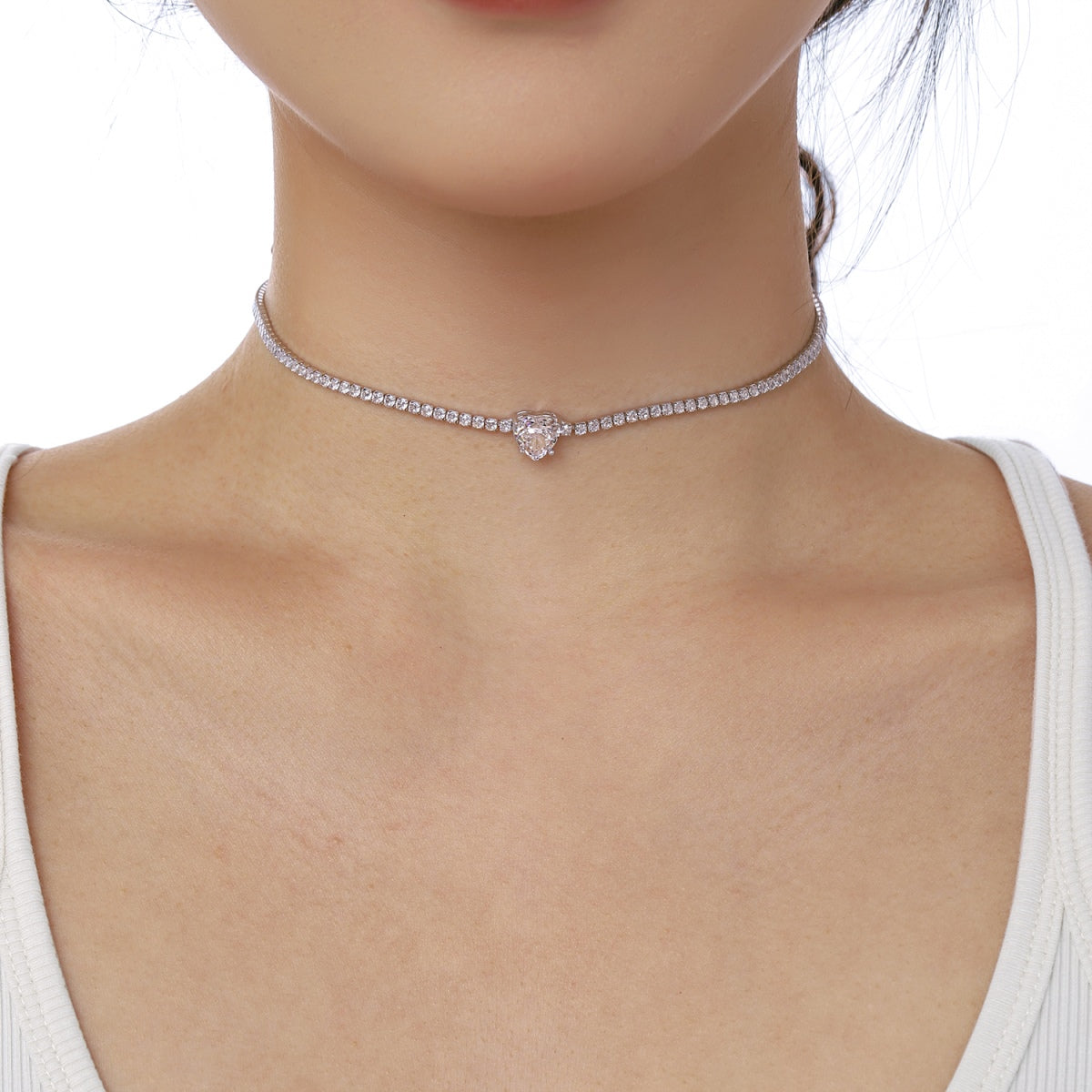 [Love's Uplift]2.0 Carat Sparkling Tennis Heart Cut Necklace