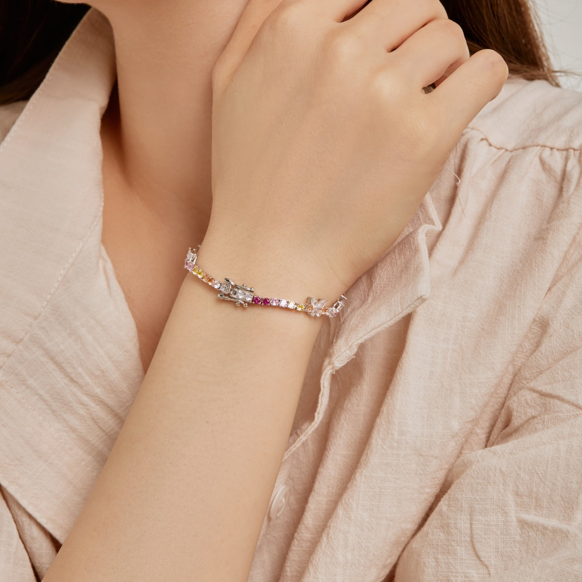 [Love's Uplift]Ornate Colorful Butterfly Shape Round Cut Daily Bracelet