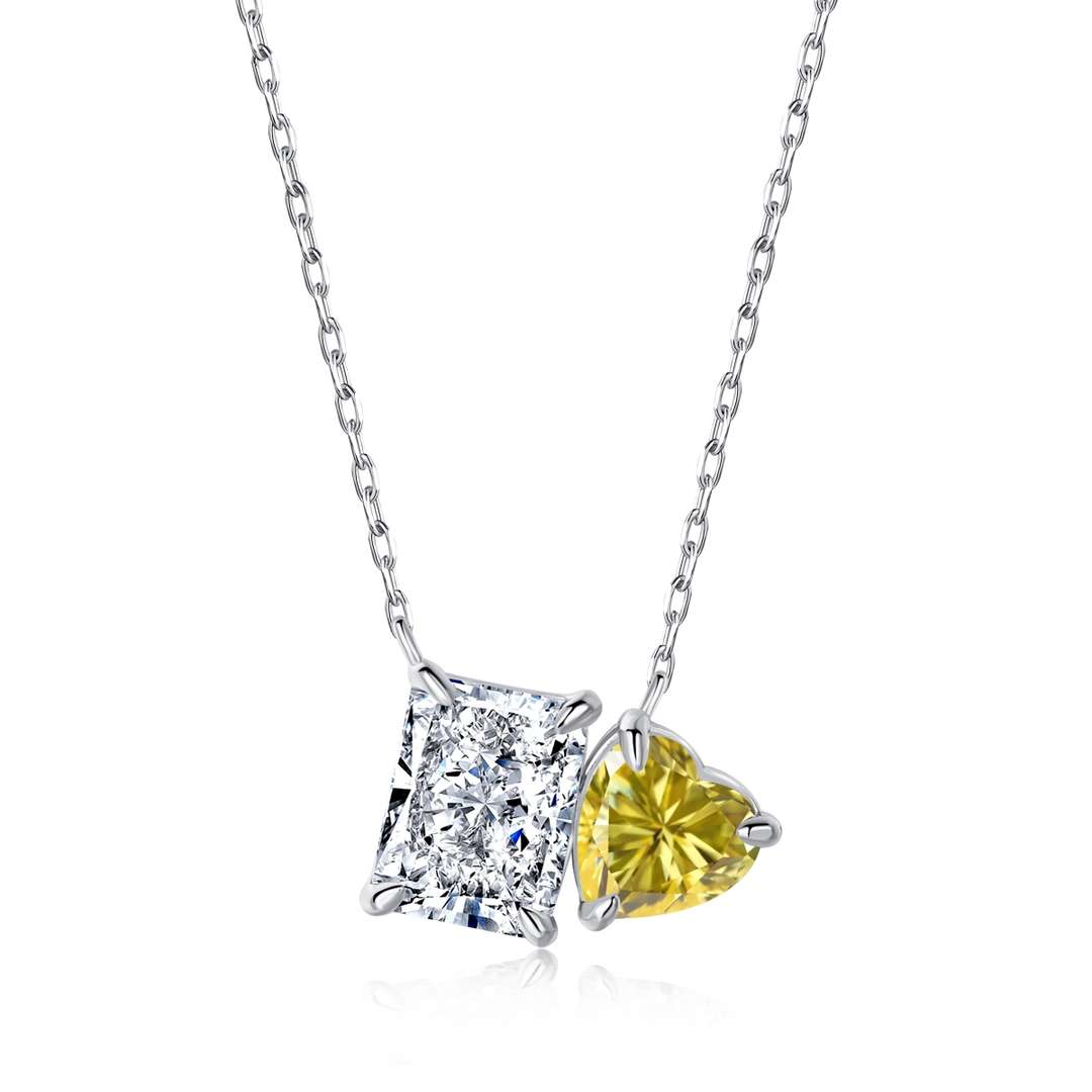 [Love's Uplift]Dazzling Square & Heart Shape Necklace