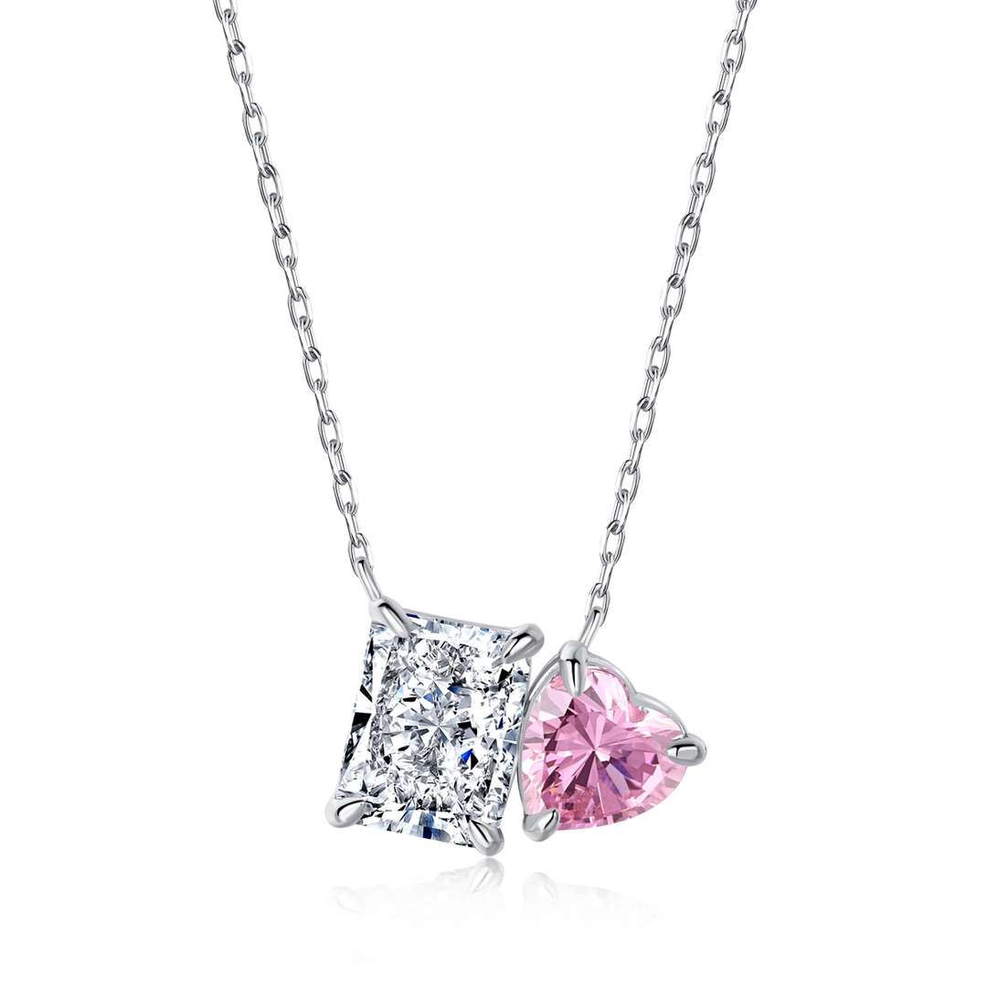 [Love's Uplift]Dazzling Square & Heart Shape Necklace