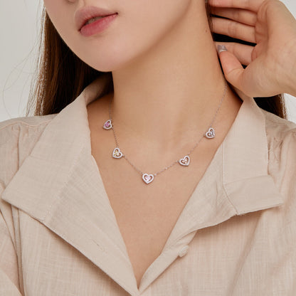 [Love's Uplift]Sparkling Five Heart Necklace