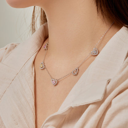 [Love's Uplift]Sparkling Five Heart Necklace