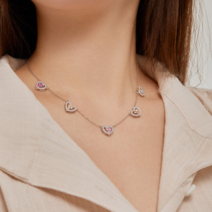 [Love's Uplift]Sparkling Five Heart Necklace