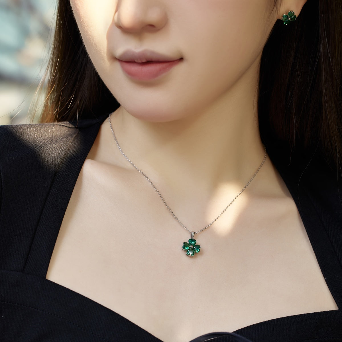 [Love's Uplift]Heart-Shaped Four-Leaf Clover Bead Necklace