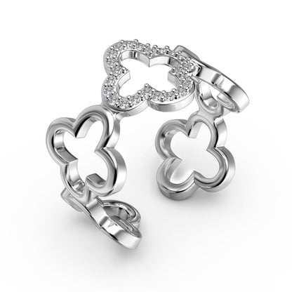 [Love's Uplift]Hollow Design Four-Leaf Clover Flower Shape Ring